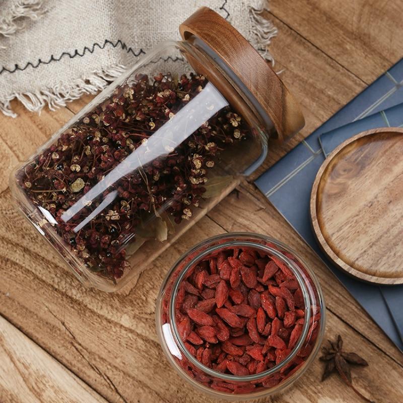 Wood Lid Glass Storage Jar