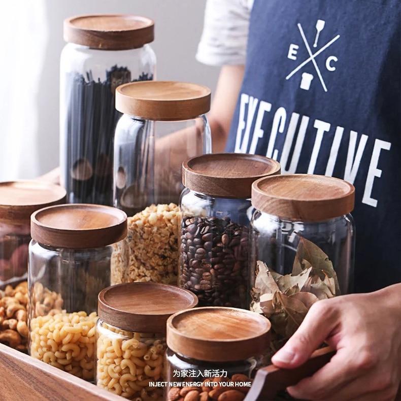 Wood Lid Glass Storage Jar