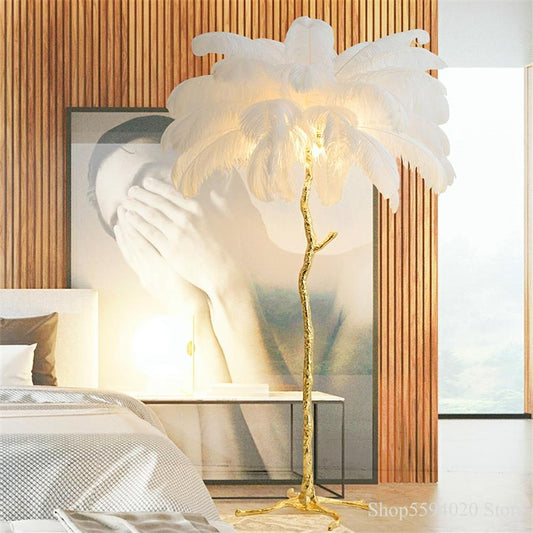 Ostrich Feather Lamp Copper Stand