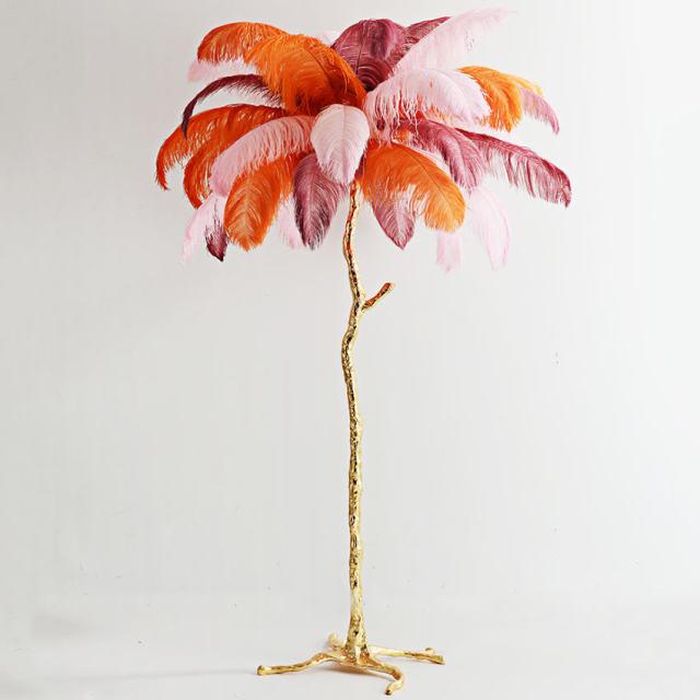 Ostrich Feather Lamp Copper Stand