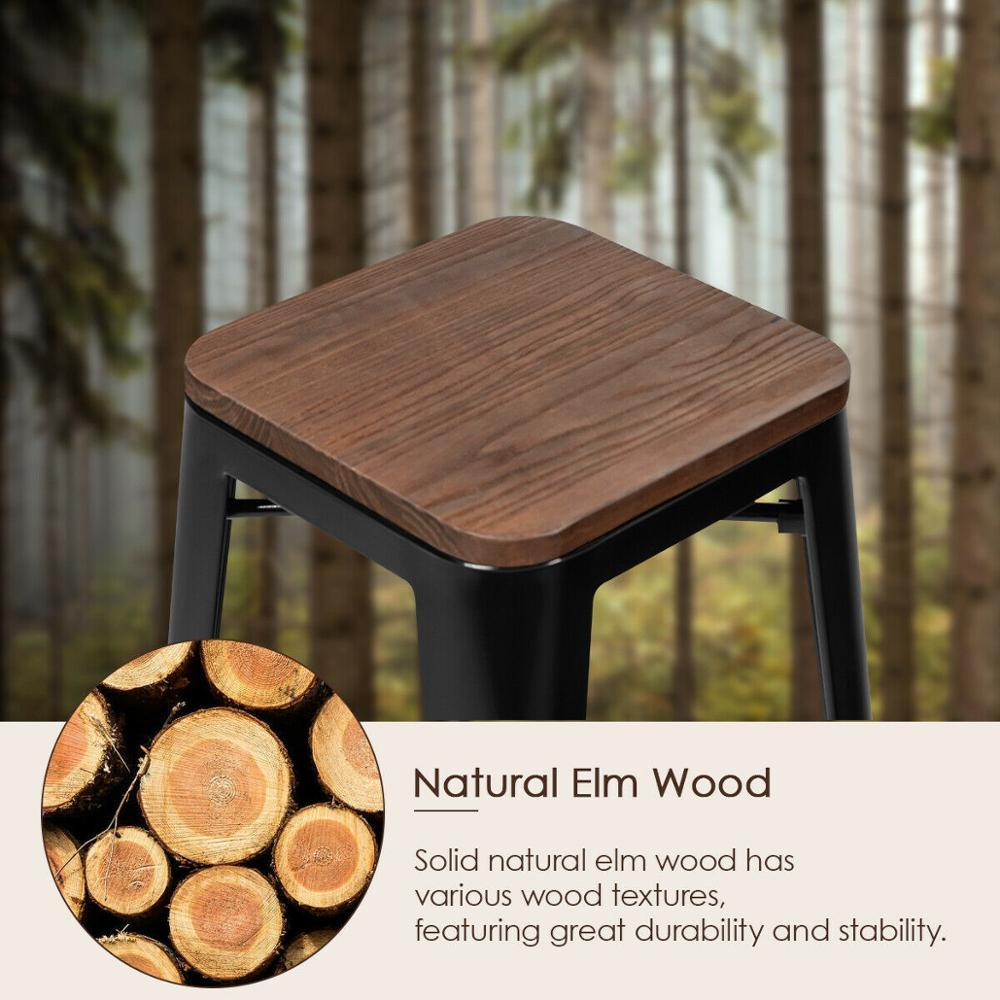 Metal Stackable Stool w/Wood Seat 4pc Set