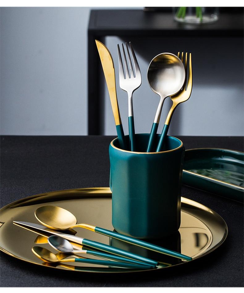 24pc Black & Gold Cutlery Set