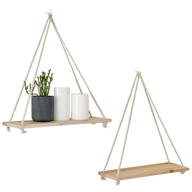 Wooden Rope Hanging Shelf