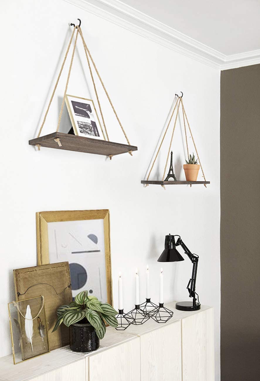 Wooden Rope Hanging Shelf