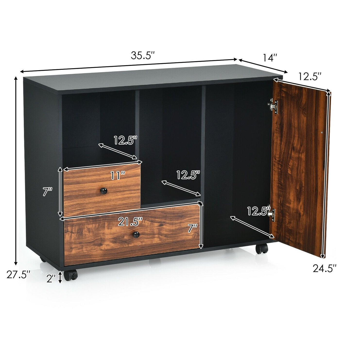 Mobile Filing Cabinet w/ 2 Drawers (open shelf)