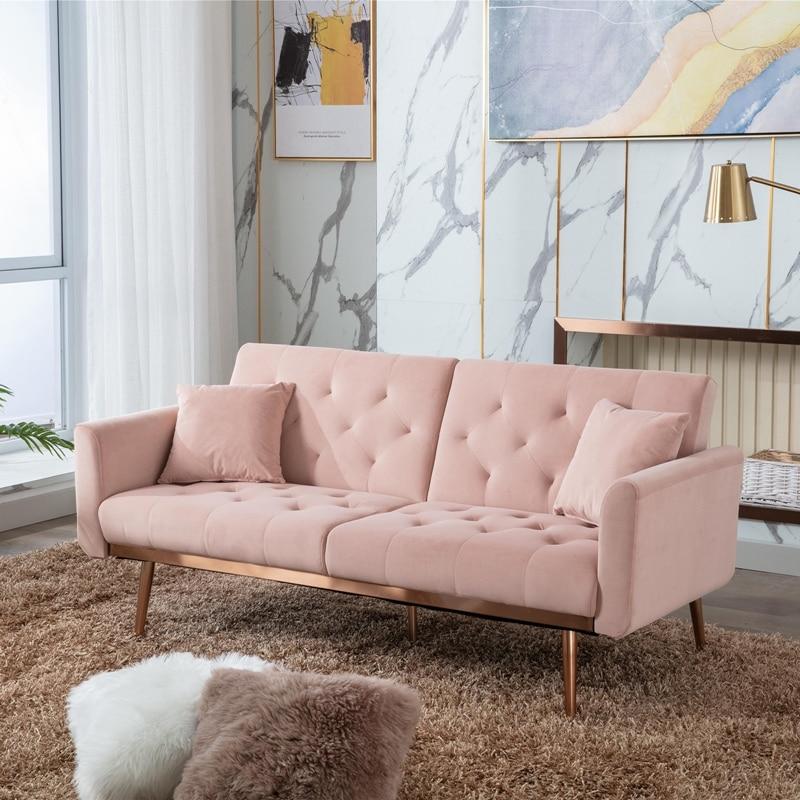 Modern Velvet Sofa w/ 2 Pillows