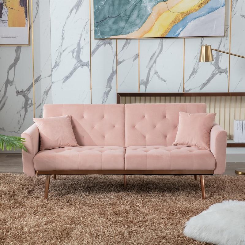 Modern Velvet Sofa w/ 2 Pillows