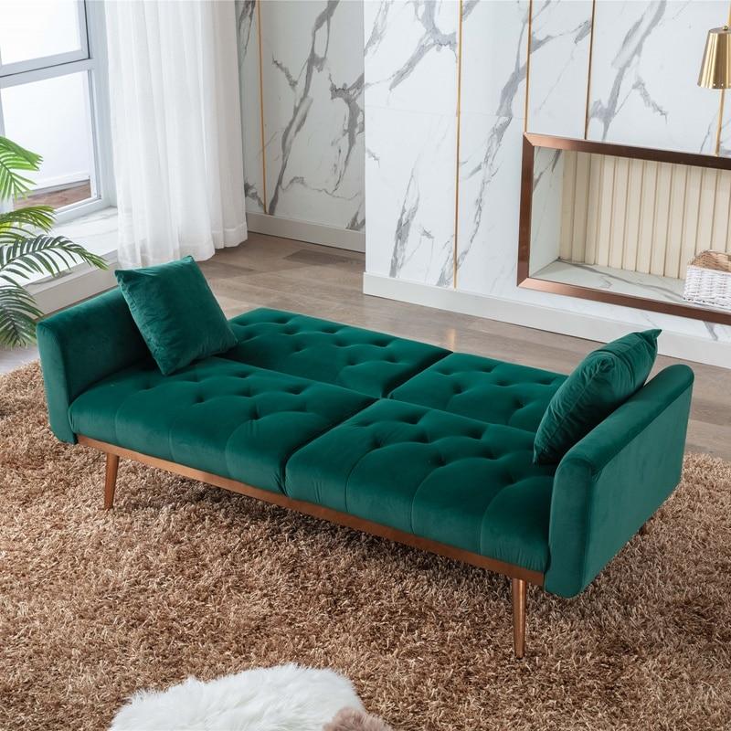 Modern Velvet Sofa w/ 2 Pillows