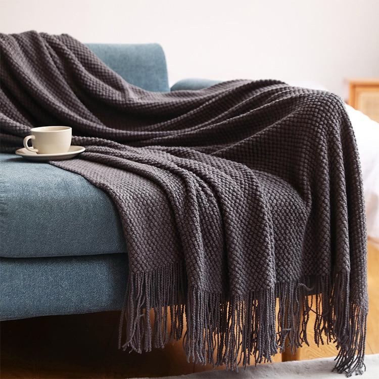 Knitted Plaid Throw Bedspread