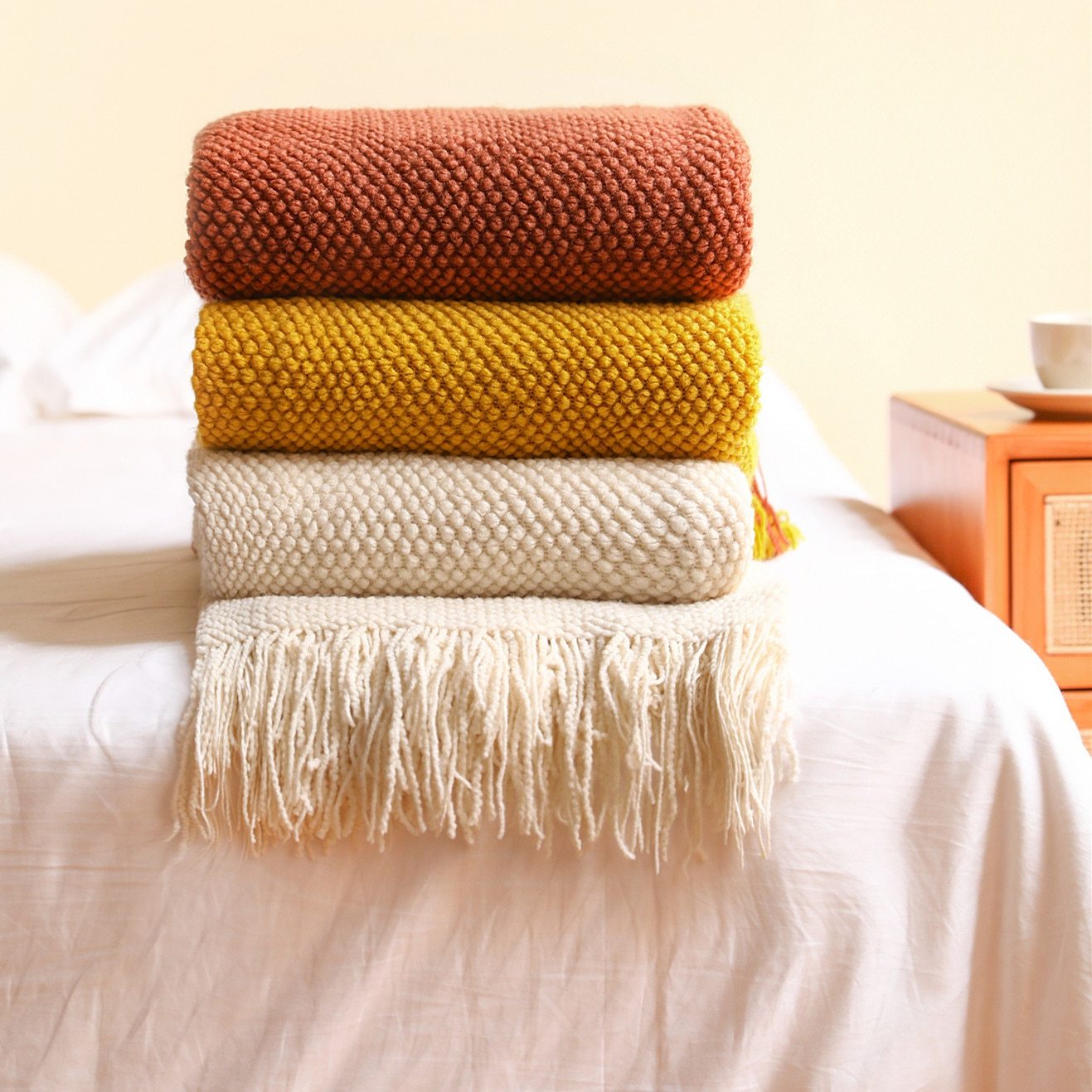 Knitted Plaid Throw Bedspread