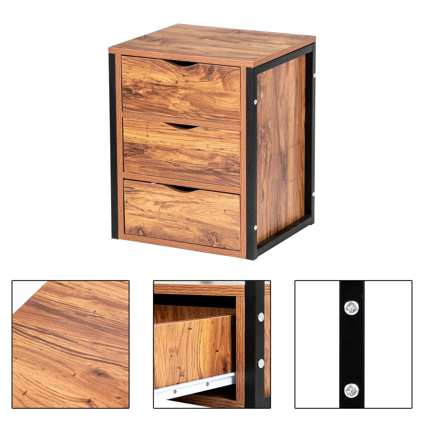 Metal & Wood Night Stand Side Table Set