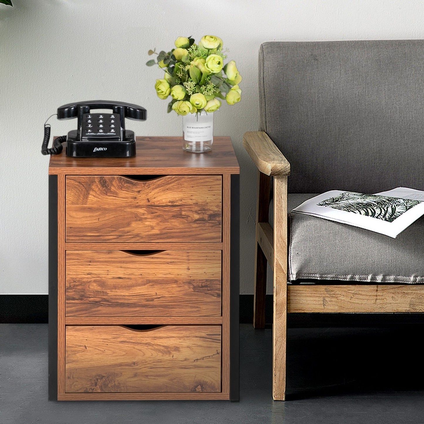 Metal & Wood Night Stand Side Table Set