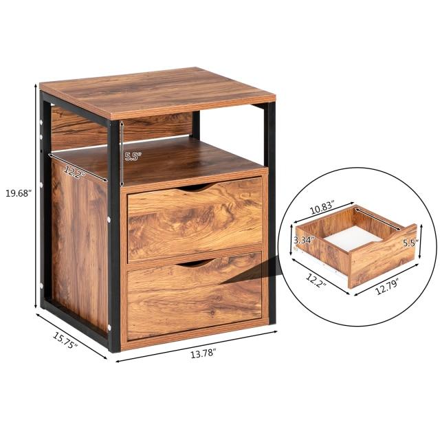 Metal & Wood Night Stand Side Table Set