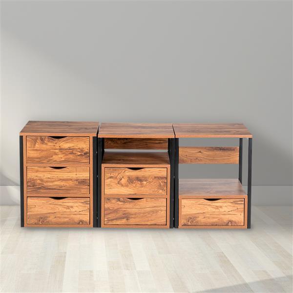 Metal & Wood Night Stand Side Table Set