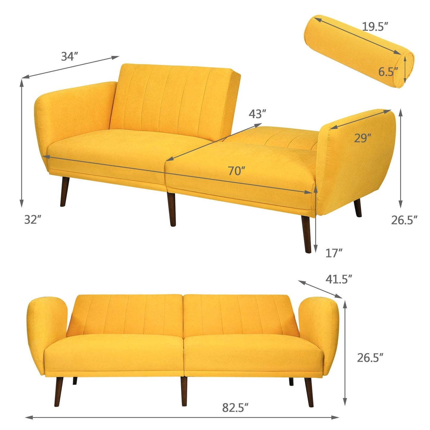 Convertible Sofa Futon w/ Wood Legs