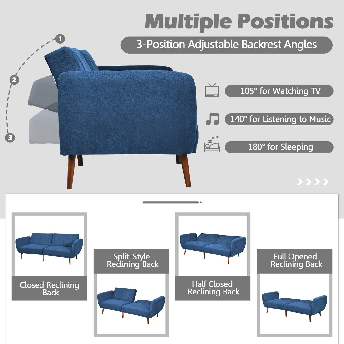 Convertible Sofa Futon w/ Wood Legs