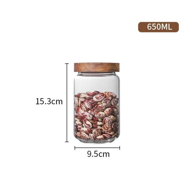 Wood Lid Glass Storage Jar