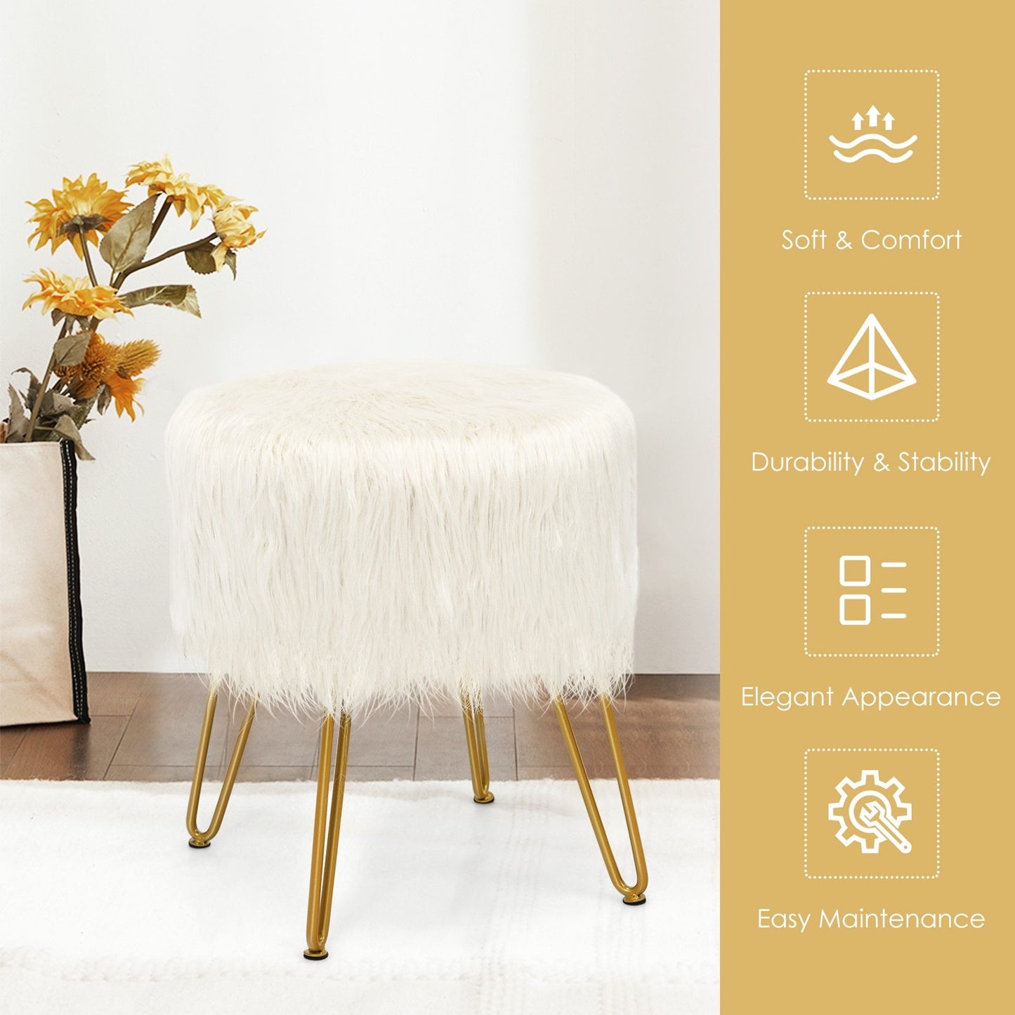 Faux Fur Vanity Stool (round)