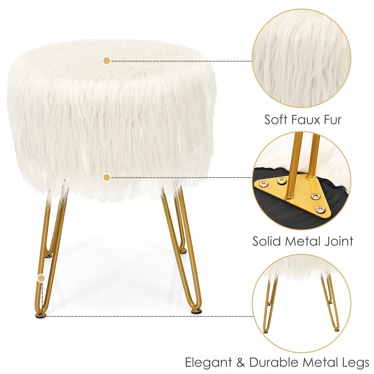 Faux Fur Vanity Stool (round)