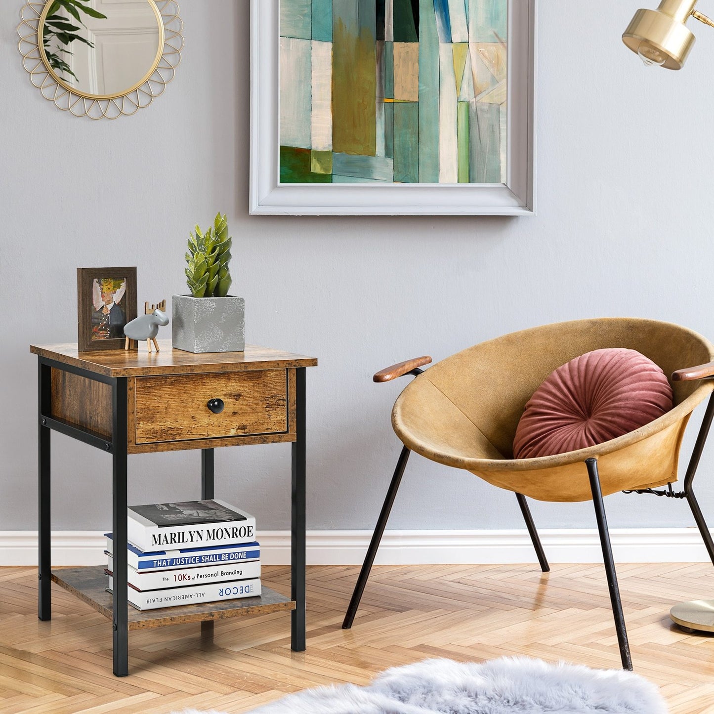 Metal & Wood End Table