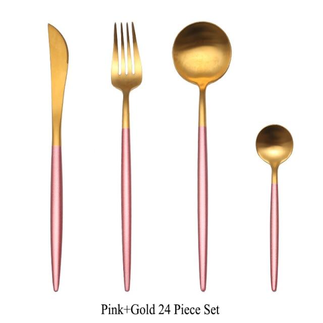 24pc Black & Gold Cutlery Set