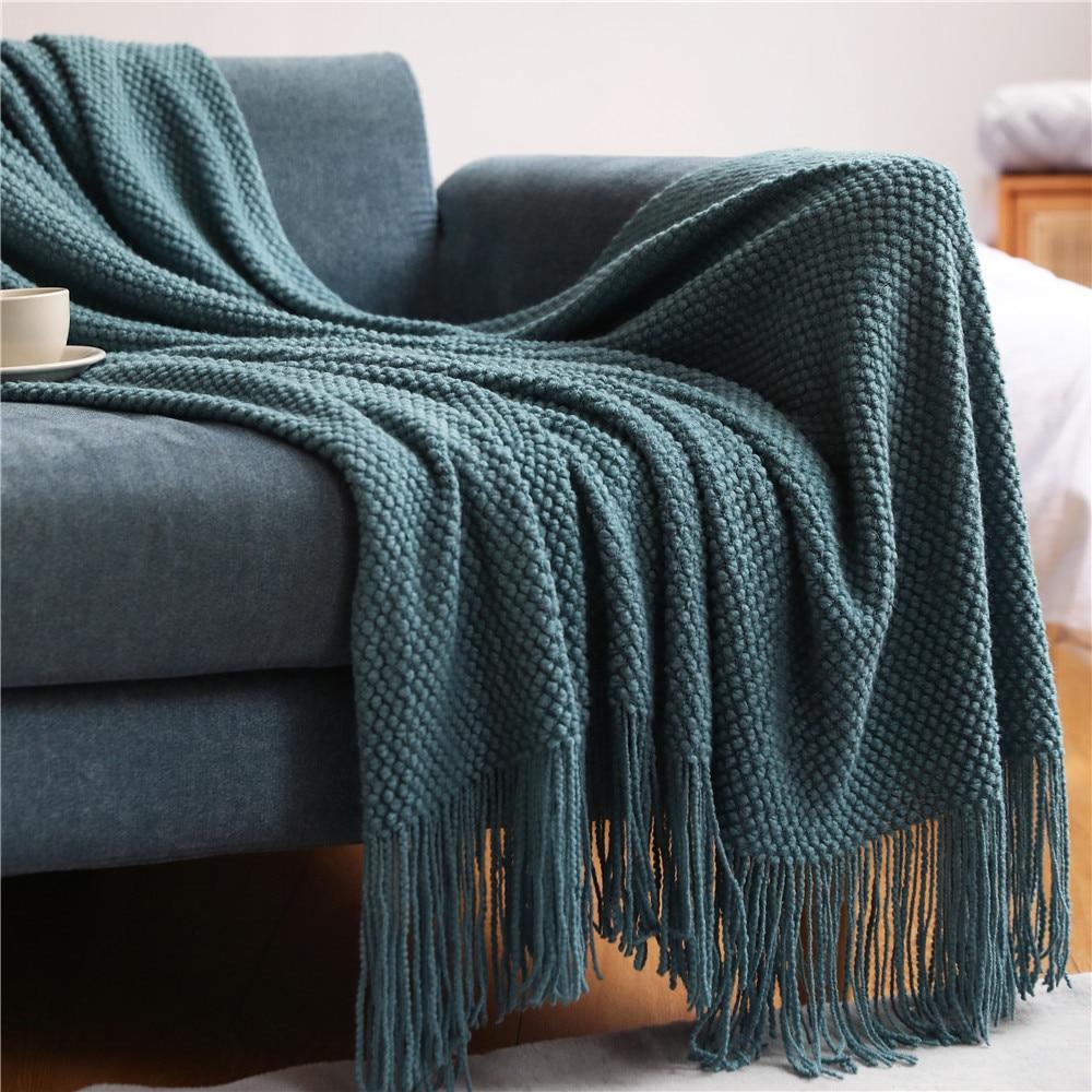 Knitted Plaid Throw Bedspread