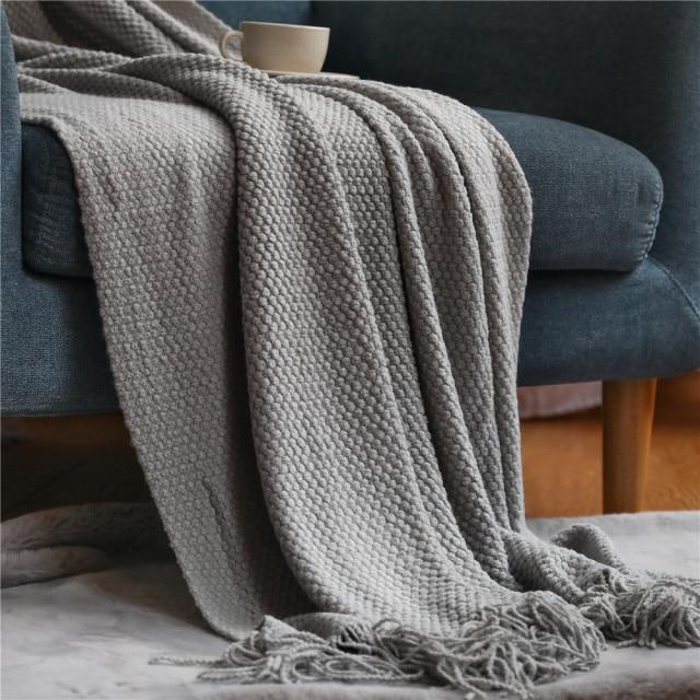 Knitted Plaid Throw Bedspread