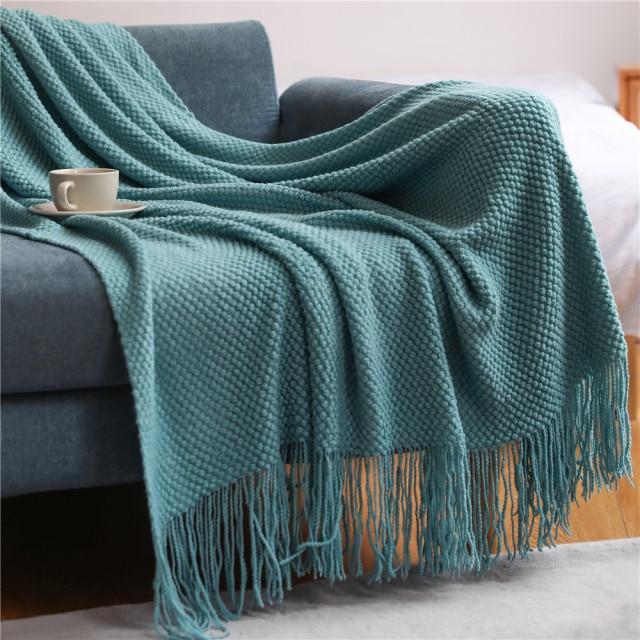 Knitted Plaid Throw Bedspread