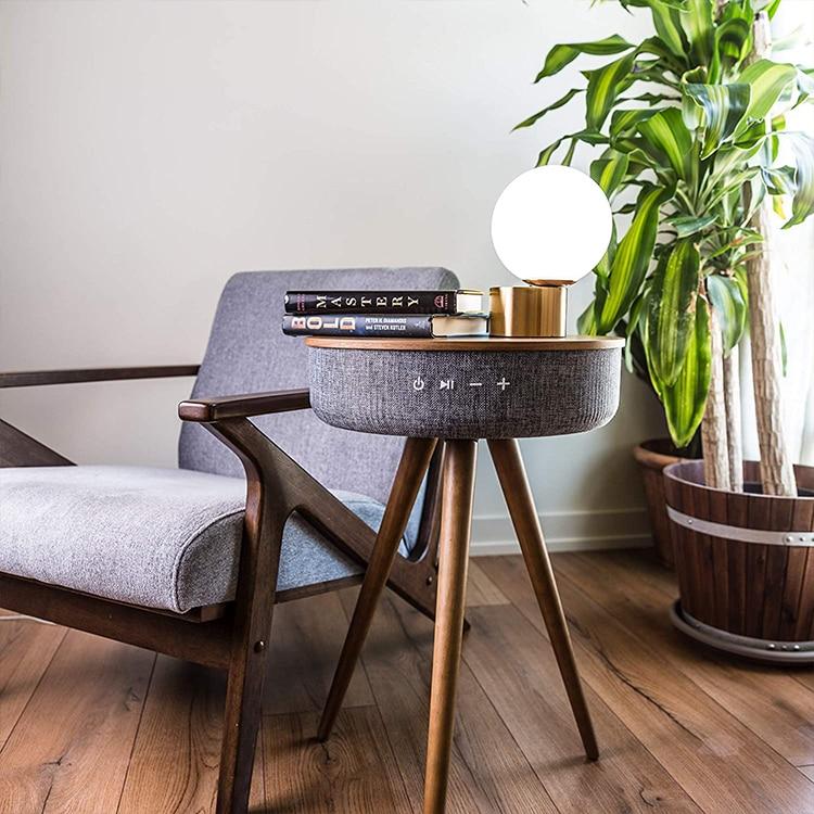 Portable natural wood coffee table w/ Bluetooth speaker