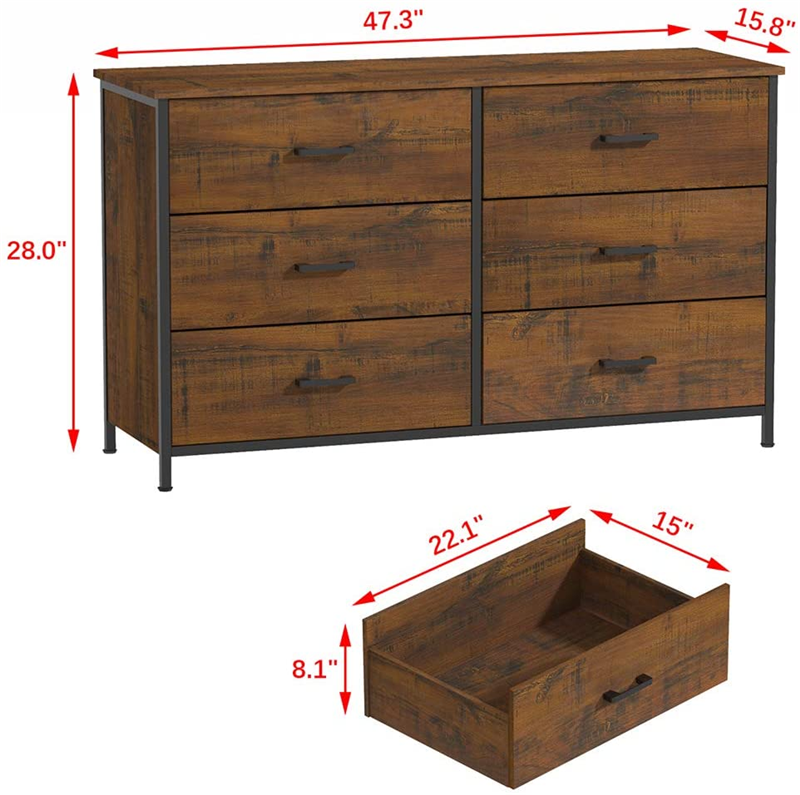 Walnut Bedroom Dresser (6 Drawer)