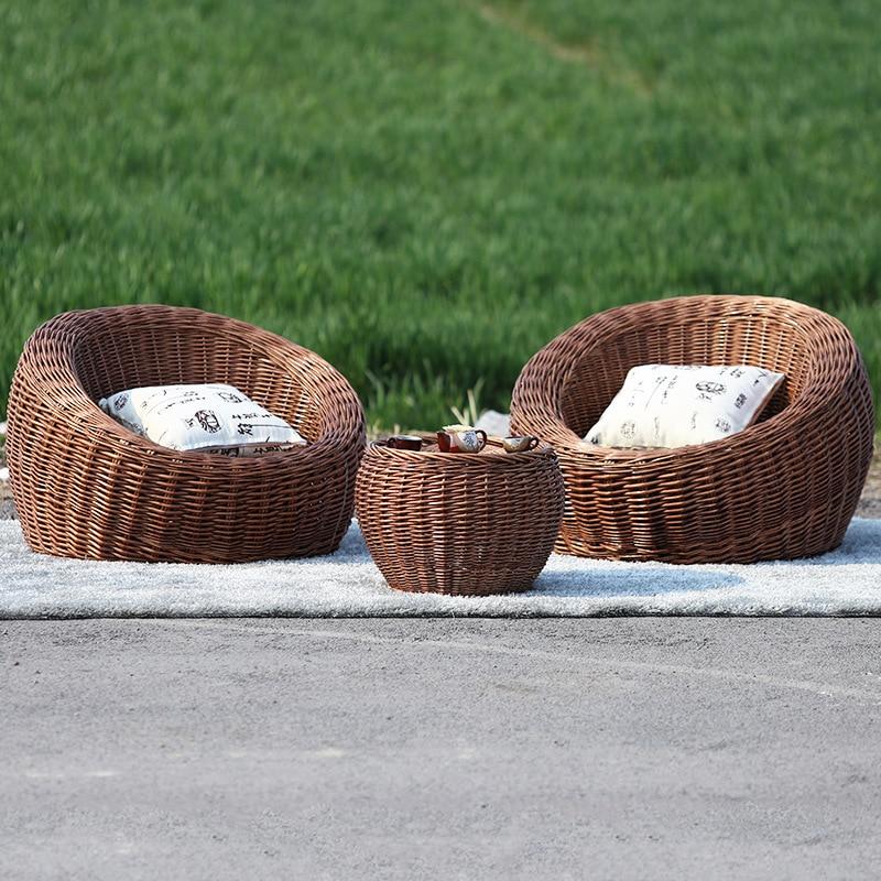 Weave Sofa Cane Set (Outdoor 2 Chairs & Tea Table)