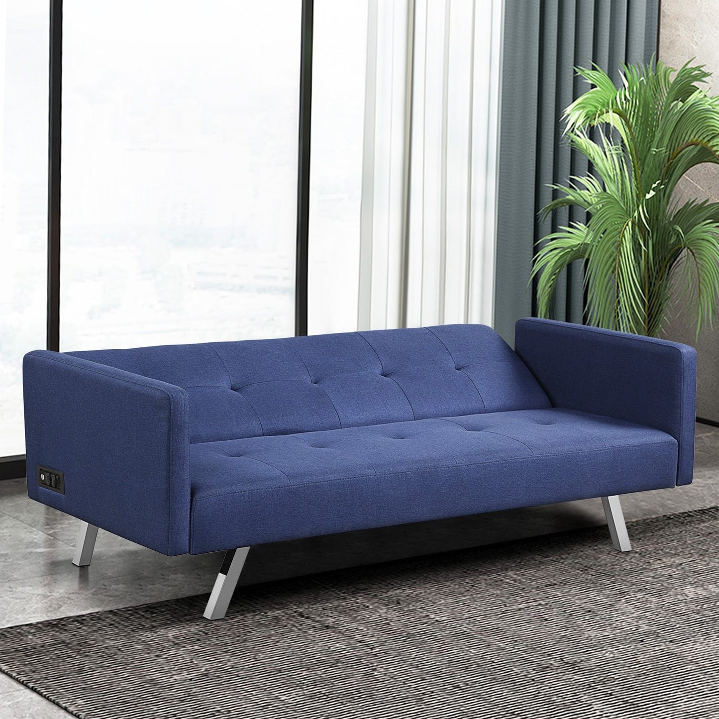 Convertible Sofa with USB Ports & Power Strip