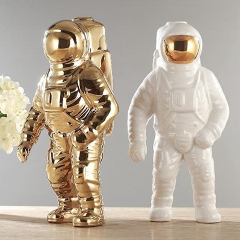 White & Gold Astronaut Vase