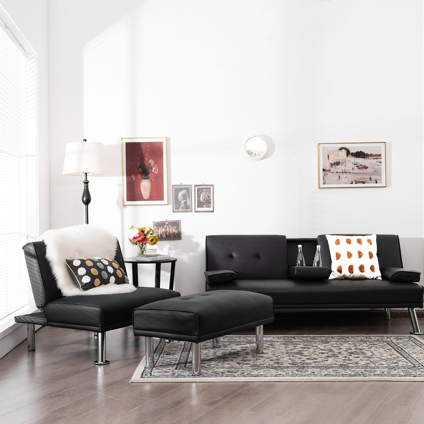 Black 3-Piece Convertible Sectional Sofa