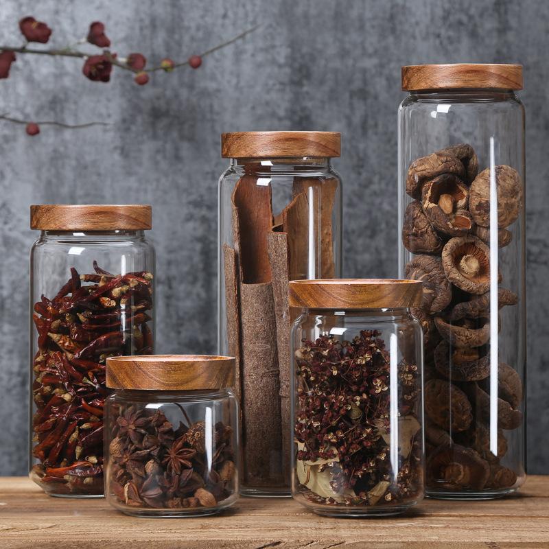 Wood Lid Glass Storage Jar