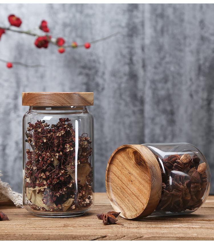 Wood Lid Glass Storage Jar