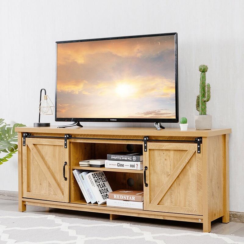 Wood TV Entertainment Center w/ Barn Doors Storage