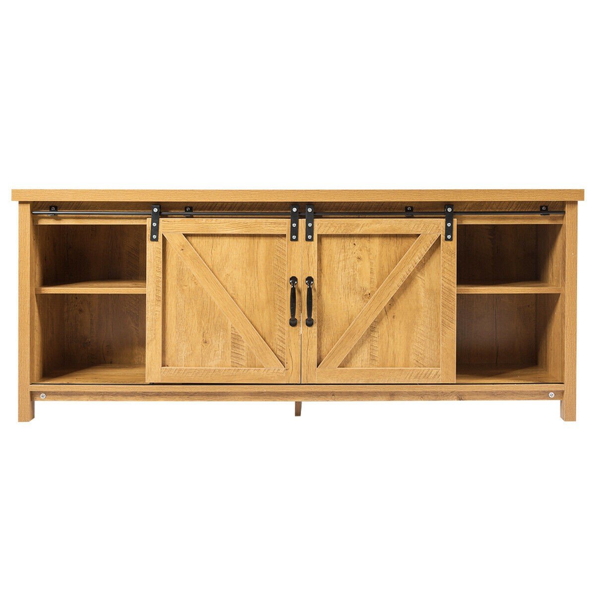 Wood TV Entertainment Center w/ Barn Doors Storage