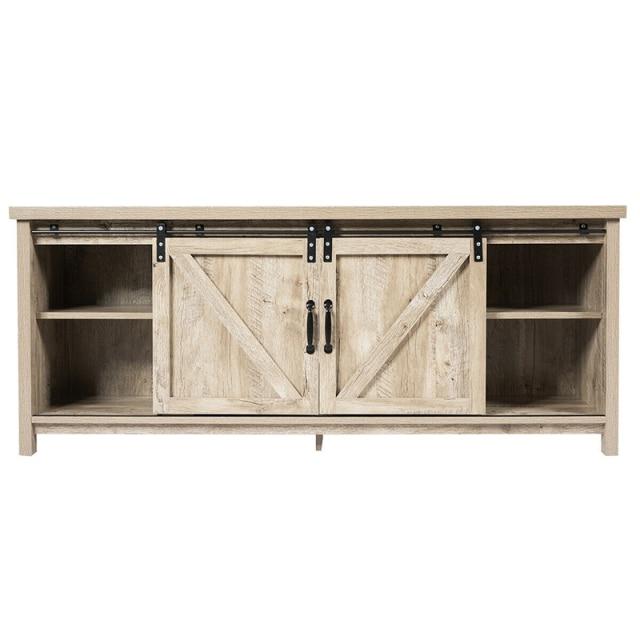 Wood TV Entertainment Center w/ Barn Doors Storage