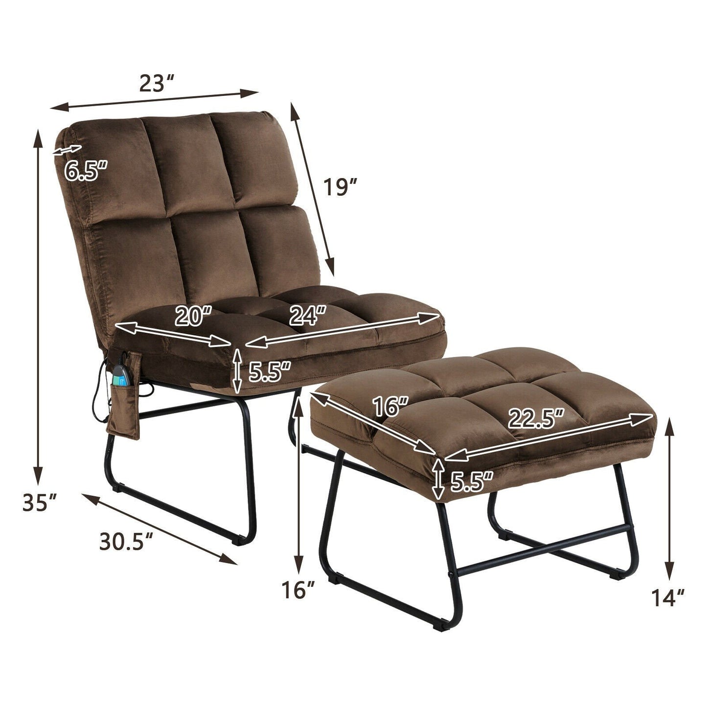 Velvet Massage Chair w/ Ottoman