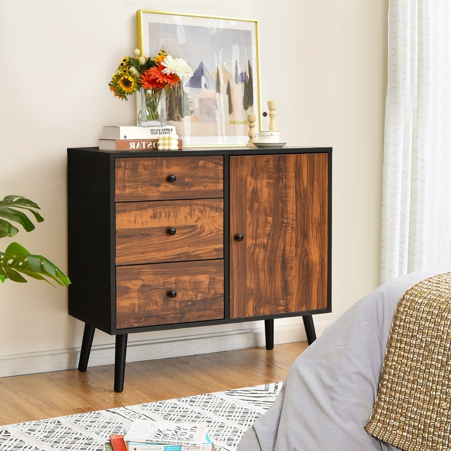 Retro Storage Cabinet w/ Adjustable Shelf Drawer