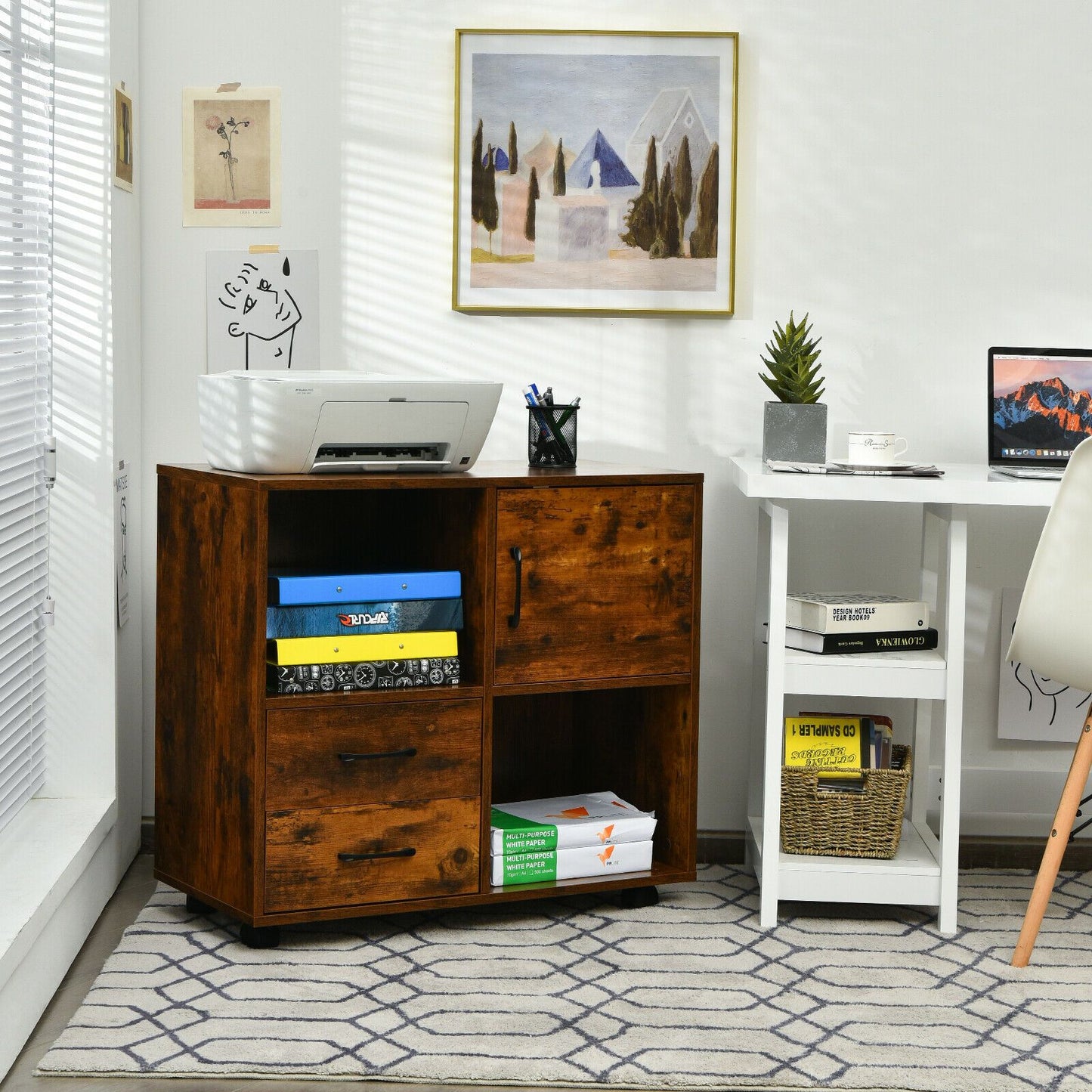 Cabinet Printer Stand with Storage Shelves