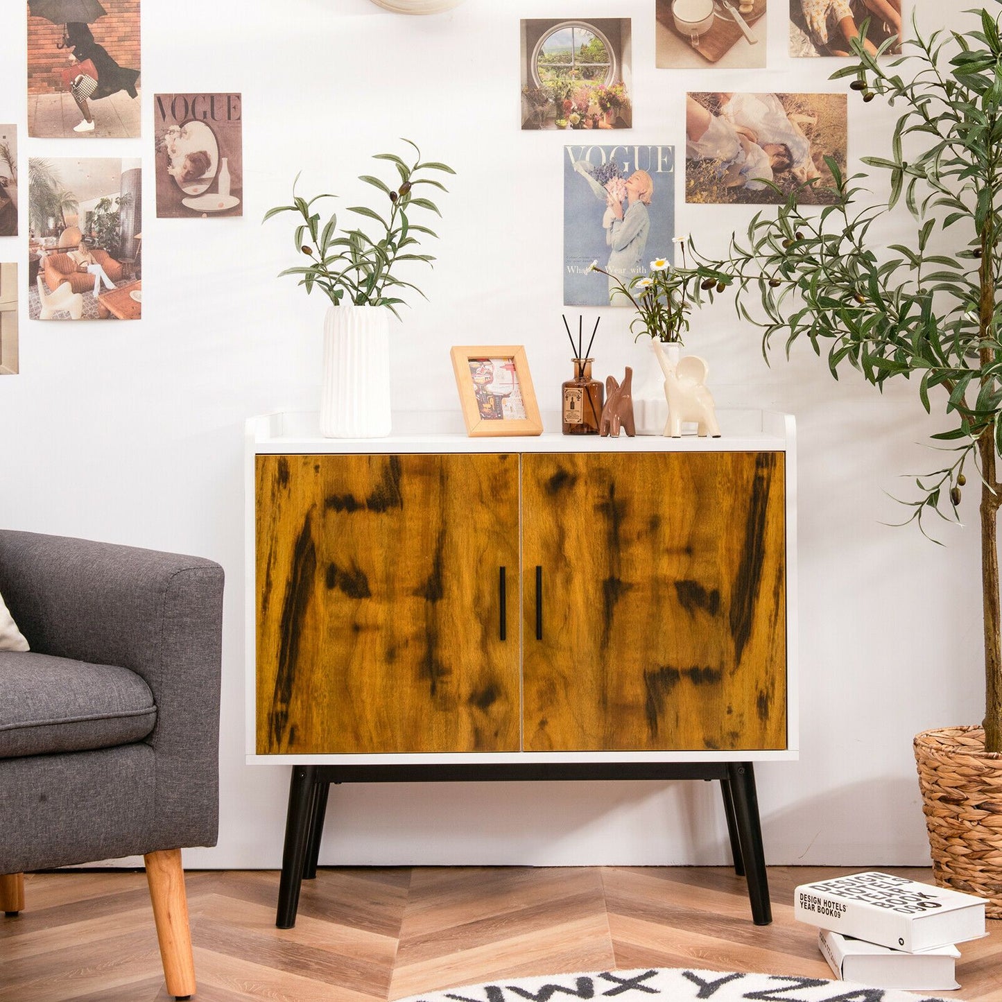 Buffet Storage Cabinet 2 Door w/ Metal Legs